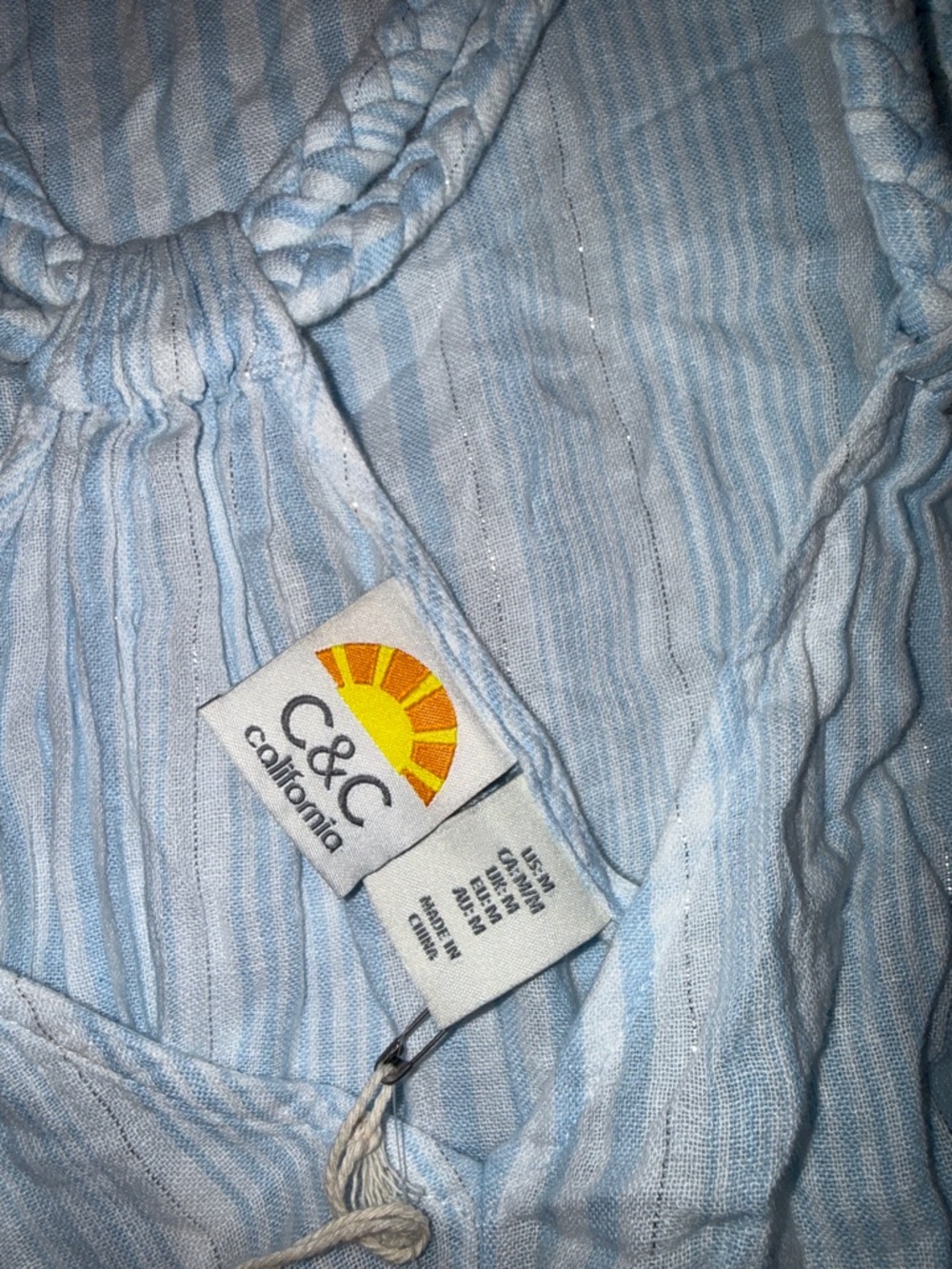C&C California Pale Blue & White Striped Braided-Strap Maxi Dress - Picture 5 of 7